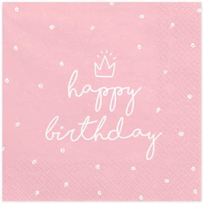 Afbeelding van Partydeco Servetten Happy Birthday Roze / Wit 20 stuks