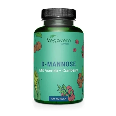 Afbeelding van Vegavero D mannose + CRANBERRY ® 100% natuurlijk 2.000 mg Met vitamine C uit acerola Veganistisch en zonder toevoegingen 120 capsules