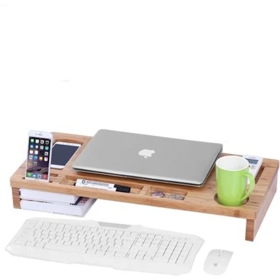 Afbeelding van Decopatent® Monitor Laptop beeldscherm verhoger &amp; Bureau organizer Monitorstandaard Bamboe hout Monitorverhoger standaard