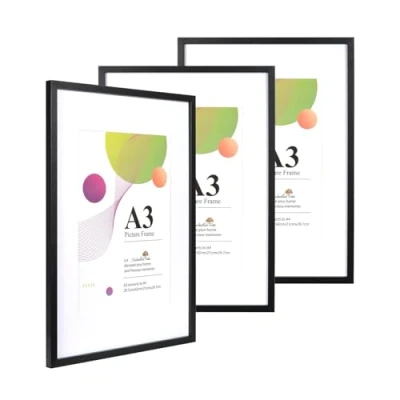 Afbeelding van Scholar Tree A3 zwarte lijst 3 pack fotolijst, fotolijsten, 29,7 x 42 cm, fotolijsten met wandophanging, houten A4 bevestiging