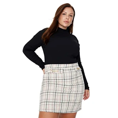 Afbeelding van Trendyol Meerkleurige Geruite Tweed Geweven Rok Met Kettingdetail Tbbaw23Az00027