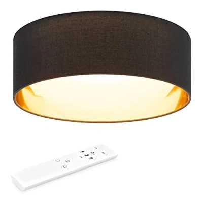Afbeelding van Navaris plafondlamp rond met afstandbediening 32 cm Dimbaar 22 Watt 2700 6500 Kelvin Ronde stoffen plafonnière Zwart/goudkleurig