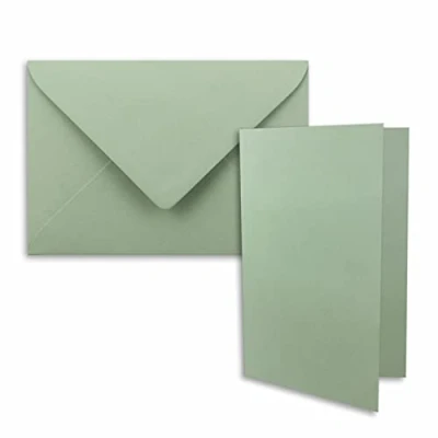 Afbeelding van FarbenFroh 25 x DIN B6 vouwkaarten set met enveloppen in eucalyptus 120 170 mm ideaal voor uitnodigingskaarten, bruiloft, doop, communie, vormsel Merk:
