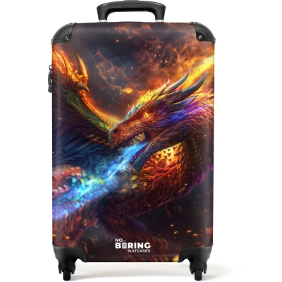 Afbeelding van NoBoringSuitcases.com® Kinderkoffer Kindertrolley Draak Vuur Handbagage koffer lichtgewicht Reiskoffer trolley Rolkoffer met wieltjes Past binnen 55x40x20 en 55x35x28