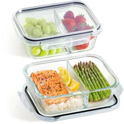 Afbeelding van Praknu Meal Prep Containers 2 Compartment Set van Glazen Voedselbewaardozen 1l Luchtdicht BPA vrij Geschikt voor vriezer en magnetron