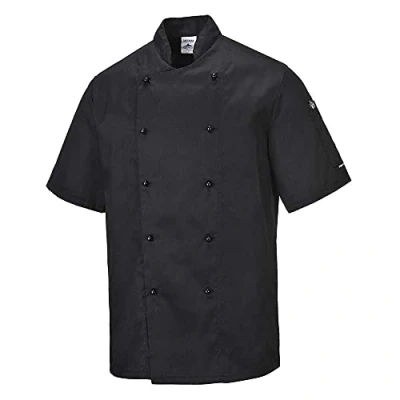 Afbeelding van Portwest C734 Heren Witte Koksjas Korte Mouw Zwart, XL
