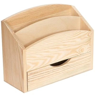 Afbeelding van Creative Deco Houten Brieven Rek Papierwerk Houder 3 Vakjes met Lade 25.5 x 15.5 11.5 cm Gewoon Opgeruimd Organizer Perfect voor Opslag, Decoupage &amp; Decoratie
