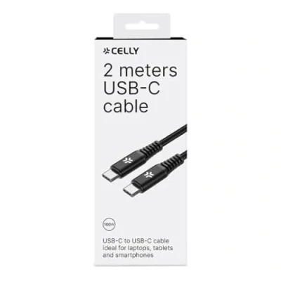 Afbeelding van USB C kabel Celly USBCUSBC100WBK 2 m Zwart