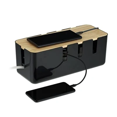 Afbeelding van Relaxdays opbergbox stekkerdoos kabelbox oplaadbox kabelorganizer kabelmanagement zwart