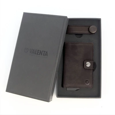 Afbeelding van Valenta Geschenkenset Bruine Leren Vintage Pasjeshouder Portemonnee en Bijpassende Sleutelhouder Luxe Cadeaudoos