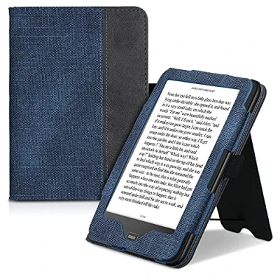 Afbeelding van kwmobile case compatibel Met Tolino Vision 1/2 / 3/4 HD hoes standaard E reader cover van kunstleer In donkerblauw/grijs/grijs