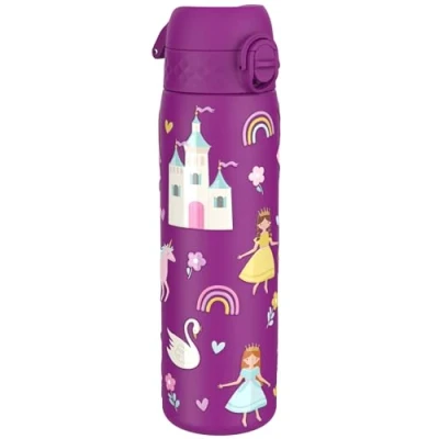 Afbeelding van ION8 Lichtgewicht Stalen Waterfles, 600 ml/20 oz, Zonder Isolatie, Lekvrij, Makkelijk te Openen, Veilige Vergrendeling, Vaatwasserbestendig, Hygiënische Flipcover, Draaggreep, Duurzaam,Prinses
