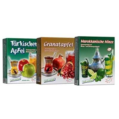 Afbeelding van Set van 3 Ottomaanse Turkse appelthee, groen, Marokkaanse en granaatappelthee, 250 g, instant drankje