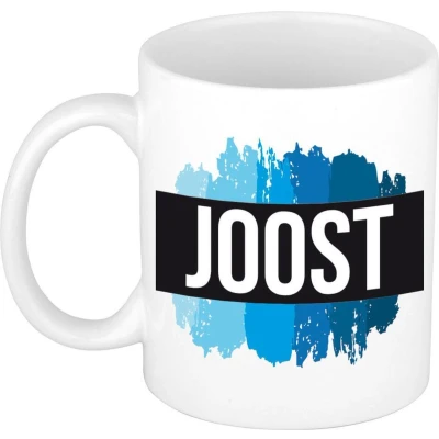 Afbeelding van Joost Naam / voornaam kado beker mok verfstrepen Gepersonaliseerde met mokken