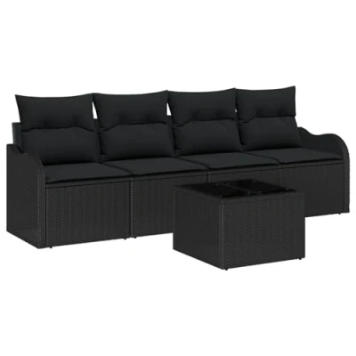 Afbeelding van vidaXL 5 delig Tuin Sofa Set met Kussens Zwart Poly Rattan