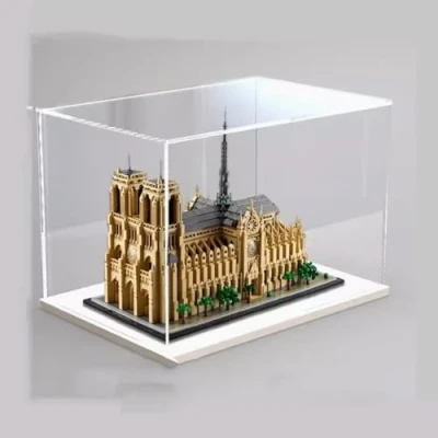 Afbeelding van Acryl vitrinekastje, compatibel met Lego 21061 Notre Dame kathedraal in Parijs, model, bescherming, stofdichte vitrine, cadeaumodel, transparant, (alleen vitrine) (witte basis)