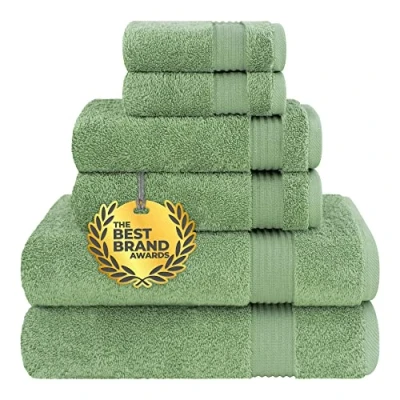 Afbeelding van Cotton Paradise 100% Turks Katoen Zachte Absorberende Handdoeken voor Badkamer, 6 Stuk 2 Badhanddoeken Washandjes, Saliegroen