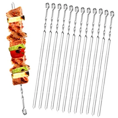 Afbeelding van Homealexa 15 inch BBQ spiesjes, 20 stuks metalen kebab spiesjes roestvrij stalen set, herbruikbare platte met tas, sticks voor buiten BBQ, familiefeest,