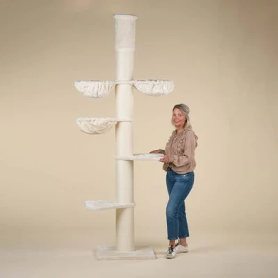 Afbeelding van RHRQuality krabpaal Maine Coon Tower Plus Beige Plafondhoge voor grote katten 245 265cm