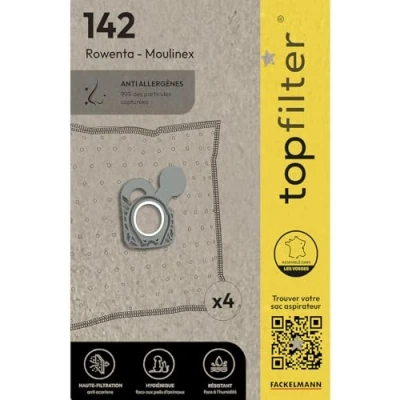 Afbeelding van TopFilter 64142 4 stofzuigerzakken Rowenta en Moulinex, stofzuigerzak, stofzuigeraccessoires, polypropyleen, kunststof, 30 x 26 cm