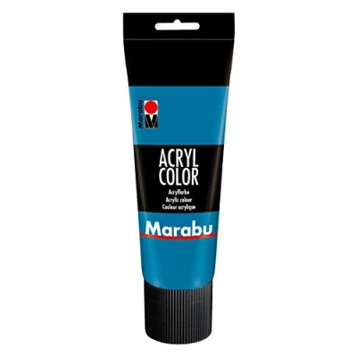 Afbeelding van Marabu 12010025056 acryl kleur cyaan 225 ml, crèmige acrylverf op waterbasis, sneldrogend, lichtecht, waterbestendig, om aan te brengen met kwast en spons canvas, papier hout