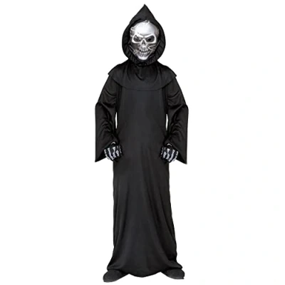 Afbeelding van Widmann Beul &amp; Magere Hein Kostuum Grim Reaper, Holographic Vader Tijd Jongen Zwart Maat 116 Halloween Verkleedkleding