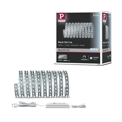 Afbeelding van Paulmann MaxLED 500 Basisset 3 m daglicht wit 6500K incl. 1x17 Watt dimbaar lichtstrip zilver metaal LED band 6500 K