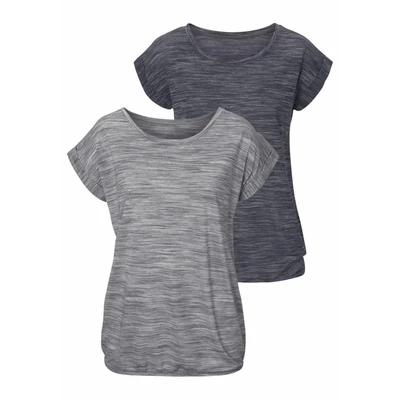 Afbeelding van Beach Time 2 STÜCK Tshirt print schwarzmeliert/graumeliert, Dames, Maat: 36/38, Schwarz meliert/grau meliert