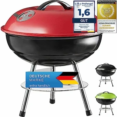 Afbeelding van Micro BBQ ketel grill compact reizen houtskool tafelgrill roestvrij staal geëmailleerd 40cm (Rood)