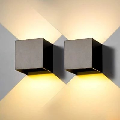 Afbeelding van 2 stuks wandlamp buiten LED 6 W zwart IP65 waterdicht warm wit 3000 K vierkant aluminium naar boven en beneden verstelbaar ontwerp eenvoudig te installeren