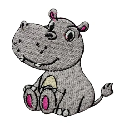 Afbeelding van Leuke Hippo Patch, Kids Patch Geborduurd Ijzer op Naai Badge voor Kleding etc. 7x7cm