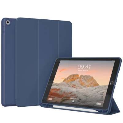 Afbeelding van Apple iPad 7 (2019) 10.2 inch Hoes: Accezz Smart Silicone Bookcase Donkerblauw Kunstleder Tablet Hoezen