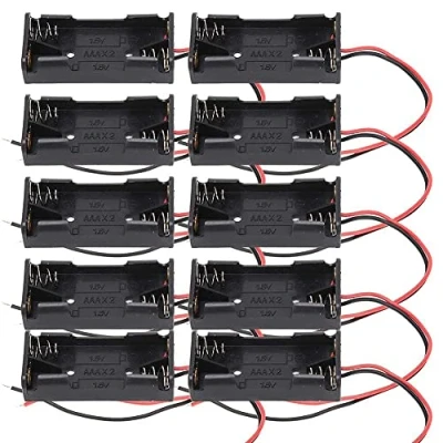 Afbeelding van 10 Stuks 2X Aaa Batterijhouder, Batterijcompartiment Plastic Doos Met Kabel voor Elektronisch Speelgoed, Huishoudelijk Apparaat (2 Knopen)