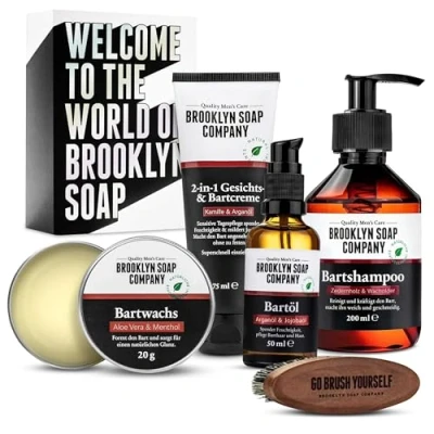 Afbeelding van Brooklyn Soap Company · Ultimate Beard Box Baardverzorgingsset incl. baardolie, baardshampoo, baardborstel, baardwax en baardcrème cadeau idee voor mannen