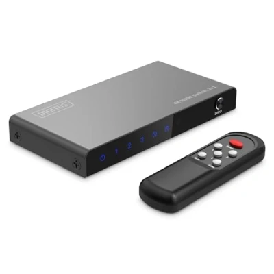 Afbeelding van DIGITUS HDMI Switch 2.0 4k60Hz 3 ingangen 1 uitgang HDR, HDCP, CEC, Deep Colour voor TV&#039;s, monitoren, projectoren, PS5, PS4, Xbox met afstandsbediening (zonder batterijen) Zwart