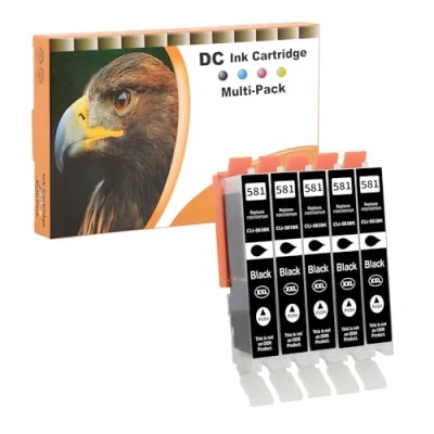 Afbeelding van D&amp;C 5 x zwarte inktcartridges, compatibel met Canon CLI 581 XXL, vervanging voor Pixma TR7550, TR8550, TS6150, TS6151, TS6250, TS6251, TS8150, TS8151, TS8152, TS8250, TS8251, TS8252, TS9252 en