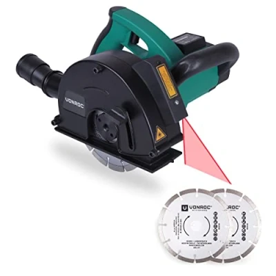 Afbeelding van VONROC Muurfrees Sleuvenfrees met laser 1700W 150mm Incl. 4 diamantschijven, stofzuig adapter en opbergtas