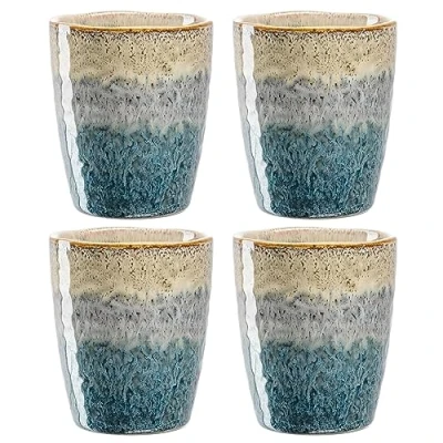 Afbeelding van Mok Leonardo Matera Beige/Blauw 300ml (Set van 4)