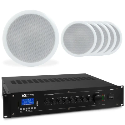 Afbeelding van Power Dynamics Plafondspeaker set met 6 witte inbouwspeakers 100V