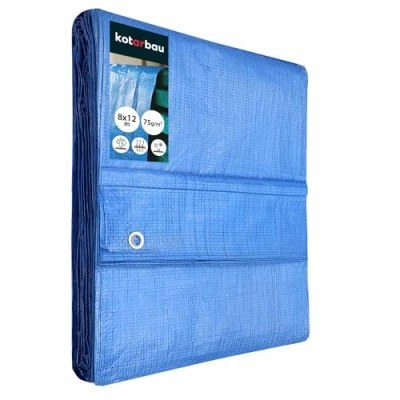 Afbeelding van KOTARBAU® afdekzeil, 8 x 12 m, blauw, 75 g/m², versterkte ogen, bouwzeil, waterdicht, scheurvast, industrieel zeil, alle weersomstandigheden