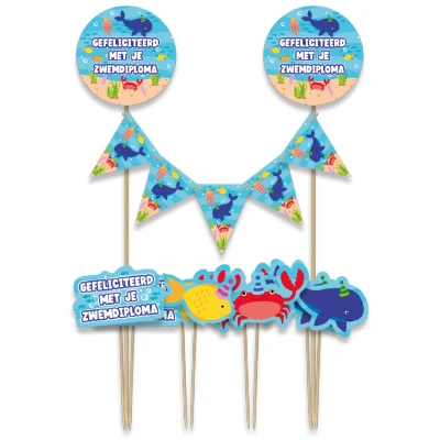 Afbeelding van Gefeliciteerd met je Zwemdiploma Cake Topper per stuk