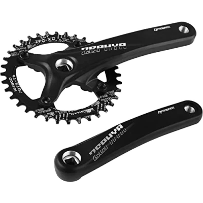 Afbeelding van splumzer Racefiets Crank, Mountainbike 170 mm Vierkant Crankstel met 104 BCD 32/34/36/38T Kettingblad, Aluminium MTB Crank Smal Breed CNC Ronde Kettingbladbouten Geschikt (Zwart, 36T)