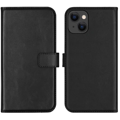 Afbeelding van Apple iPhone 13 Hoesje Echt leder Selencia Bookcase Zwart Telefoonhoesje