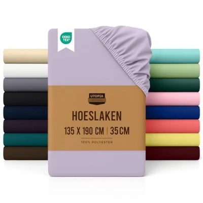 Afbeelding van Utopia Bedding Hoeslaken 35 cm Diepe, Eenvoudig onderhoud Zachte Geborstelde Microvezel Stof Krimp en Vervaagt Bestendig (135 x 190 cm, Lavendel)