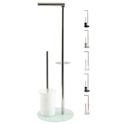 Afbeelding van MSV &quot;Bergamo Toiletborstelhouder van roestvrij staal en glas, houder wit, 3 in 1
