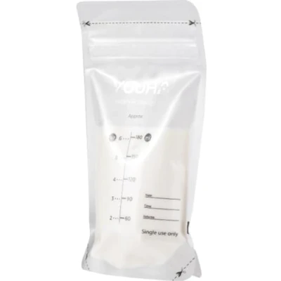Afbeelding van Youha® Moedermelk bewaarzakjes 180 ML Makkelijk schenkbaar Borstvoeding Met sluitstrip Vriezer BPA Vrij 50 stuks