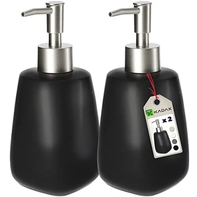 Afbeelding van KADAX zeepdispenser met pomp, set van 2, pompdispenser keramiek, dispenser voor vloeibare zeep, afwasmiddel, lotiondispenser, afwasmiddeldispenser badkamer,