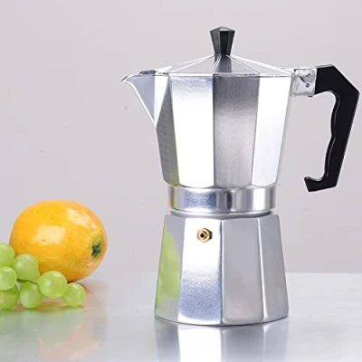 Afbeelding van HAFERL espresso maker van aluminium, 3 kopjes, 150 ml mokka maker, mokkakan voor gas, elektrisch fornuis en keramisch veld (mokkakan)