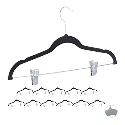 Afbeelding van kledinghangers met knijpers set van 12 antislip 43 cm broekhanger zwart