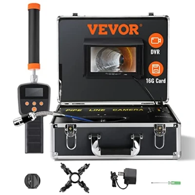 Afbeelding van VEVOR 7 inch buiscamera, 40 m, industriële inspectiecamera, 1000TVL, endoscoop, kanaalcamera, 16 GB, SD kaart, 512 Hz, detectieapparaat, 480p, kleurenmonitor, DVR, 4500 mAh, lithium batterij, 6 uur